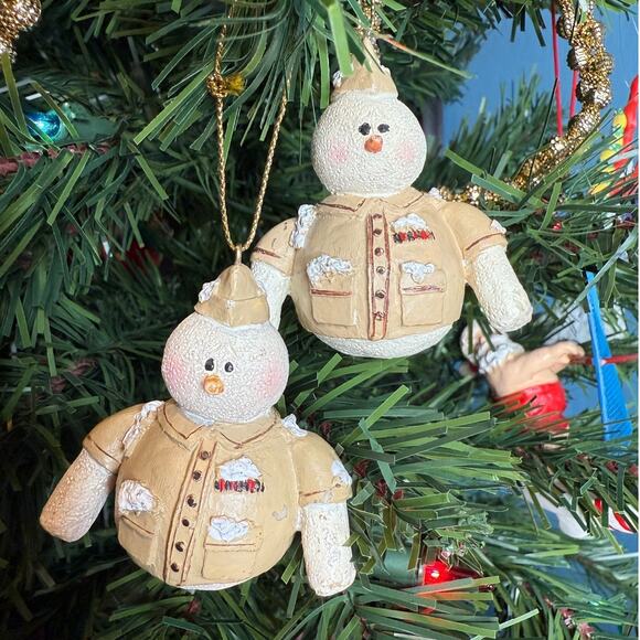 Military Snowman Ornaments Set of 2 - Picture 1 of 3